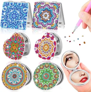 Thyle 6 Pcs Painting Compact Mirror DIY Painting Pocket Portable Folding Purse Mirror with Magnification Diamond Art Kits for Women Gifts