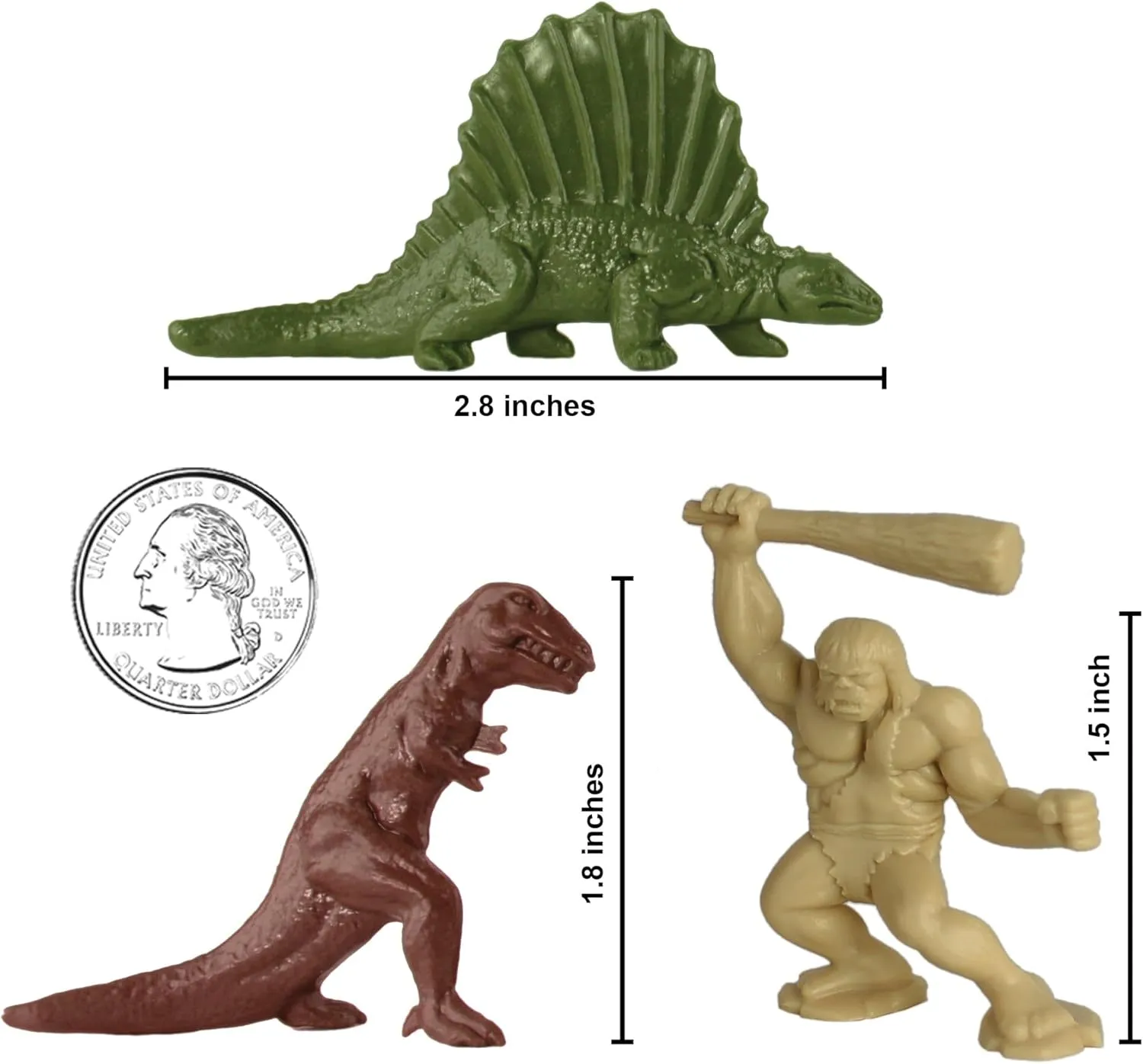 TimMee Prehistoric Plastic Dinosaur & Caveman Figures - Tan, Rust, & OD Green 73pc