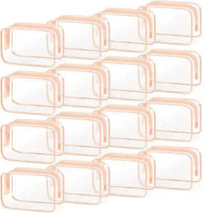 TISRATOK 16 PCS Clear Makeup Bag, Travel Essentials Toiletry Bag, Transparent PVC Cosmetic Organizer Toy Storage Pouch for Women Men - Orange-pink,Small