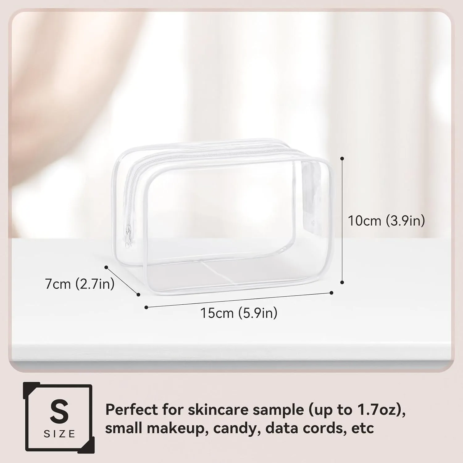 TISRATOK 16 PCS Clear Makeup Bag, Travel Essentials Toiletry Bag, Transparent PVC Cosmetic Organizer Toy Storage Pouch for Women Men - WHITE,Small