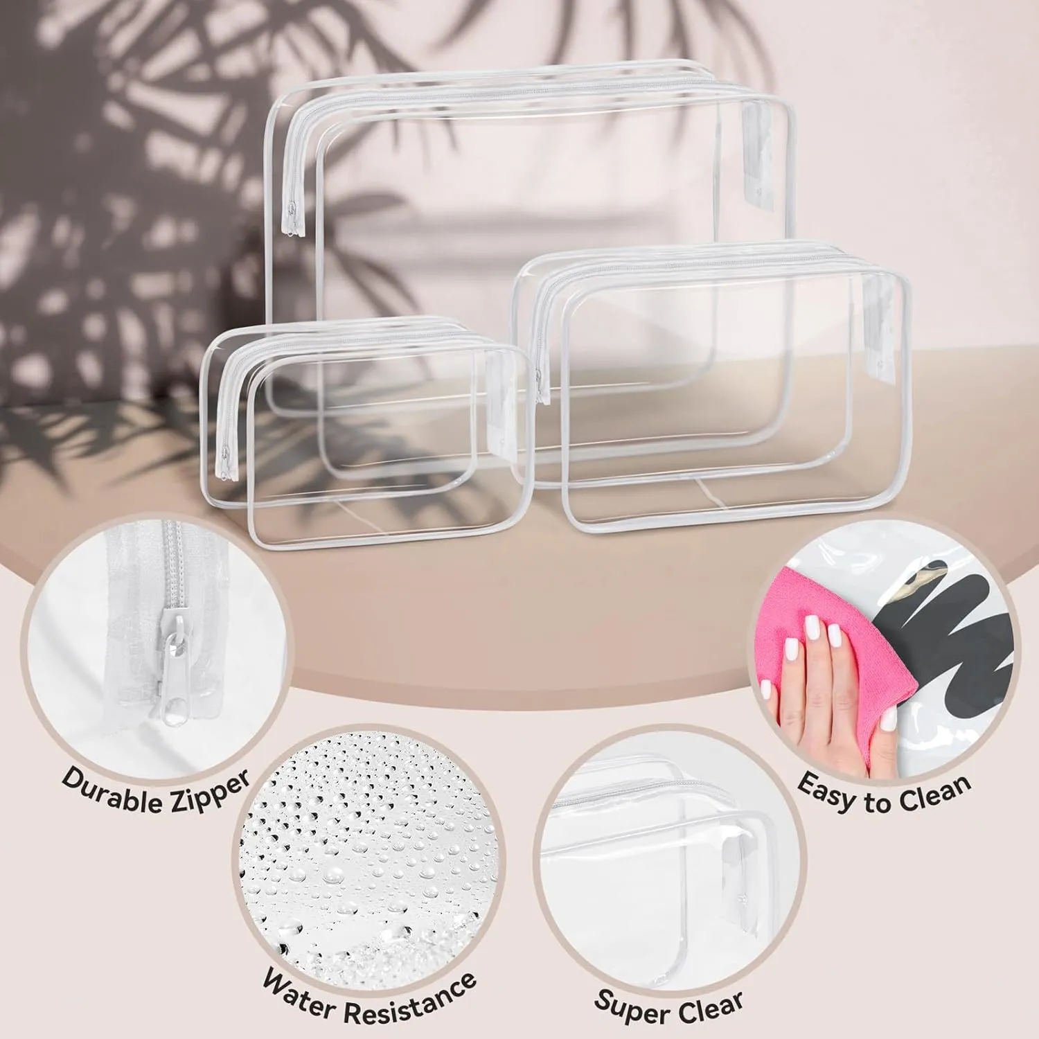 TISRATOK 16 PCS Clear Makeup Bag, Travel Essentials Toiletry Bag, Transparent PVC Cosmetic Organizer Toy Storage Pouch for Women Men - WHITE,Small