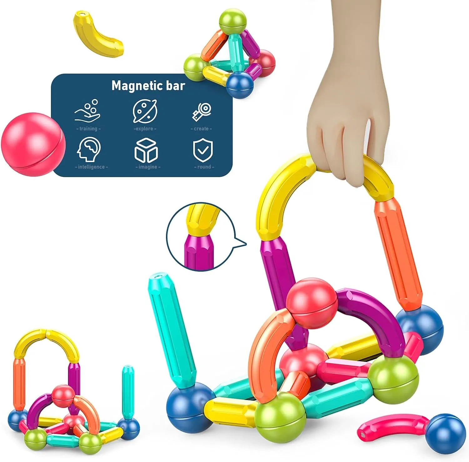 Toddler Magnetic Blocks,Magnetic Balls and Rods,Educational Magnet Building Blocks,Kids Montessori Toys for 3 4 5  Year Old Girls Boys,Learning Stem Preschool Toys For Toddlers 1-3 Year Old(36pcs)