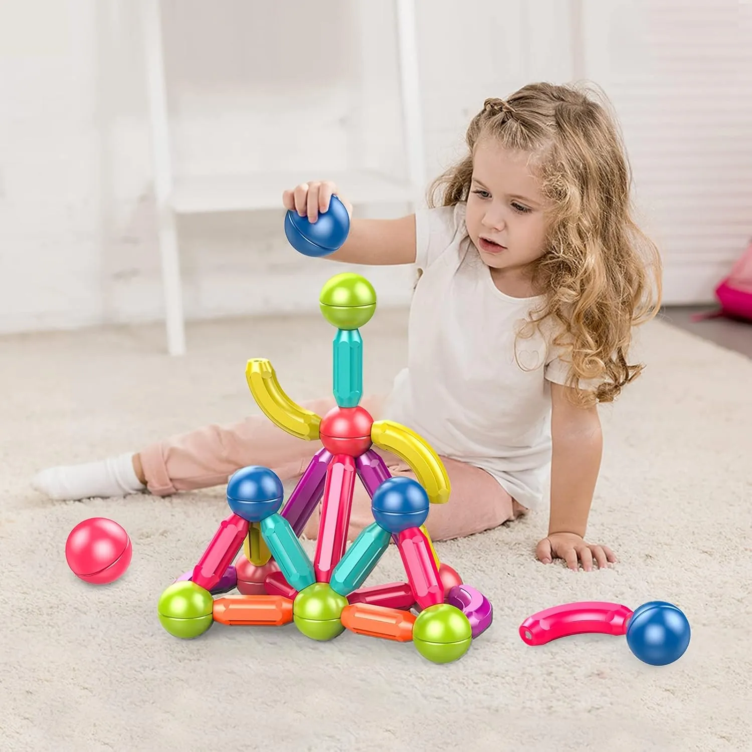 Toddler Magnetic Blocks,Magnetic Balls and Rods,Educational Magnet Building Blocks,Kids Montessori Toys for 3 4 5  Year Old Girls Boys,Learning Stem Preschool Toys For Toddlers 1-3 Year Old(36pcs)