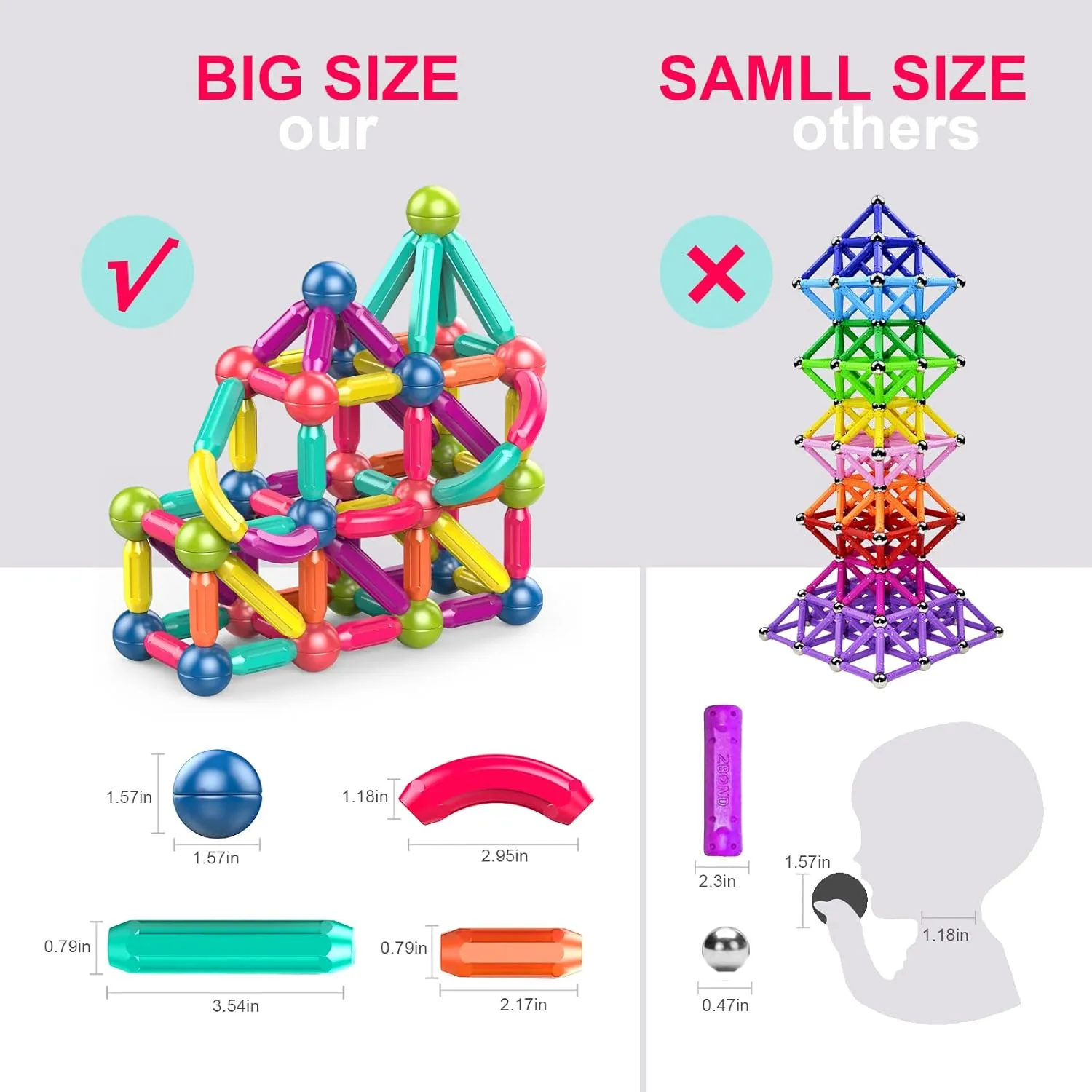 Toddler Magnetic Blocks,Magnetic Balls and Rods,Educational Magnet Building Blocks,Kids Montessori Toys for 3 4 5  Year Old Girls Boys,Learning Stem Preschool Toys For Toddlers 1-3 Year Old(36pcs)