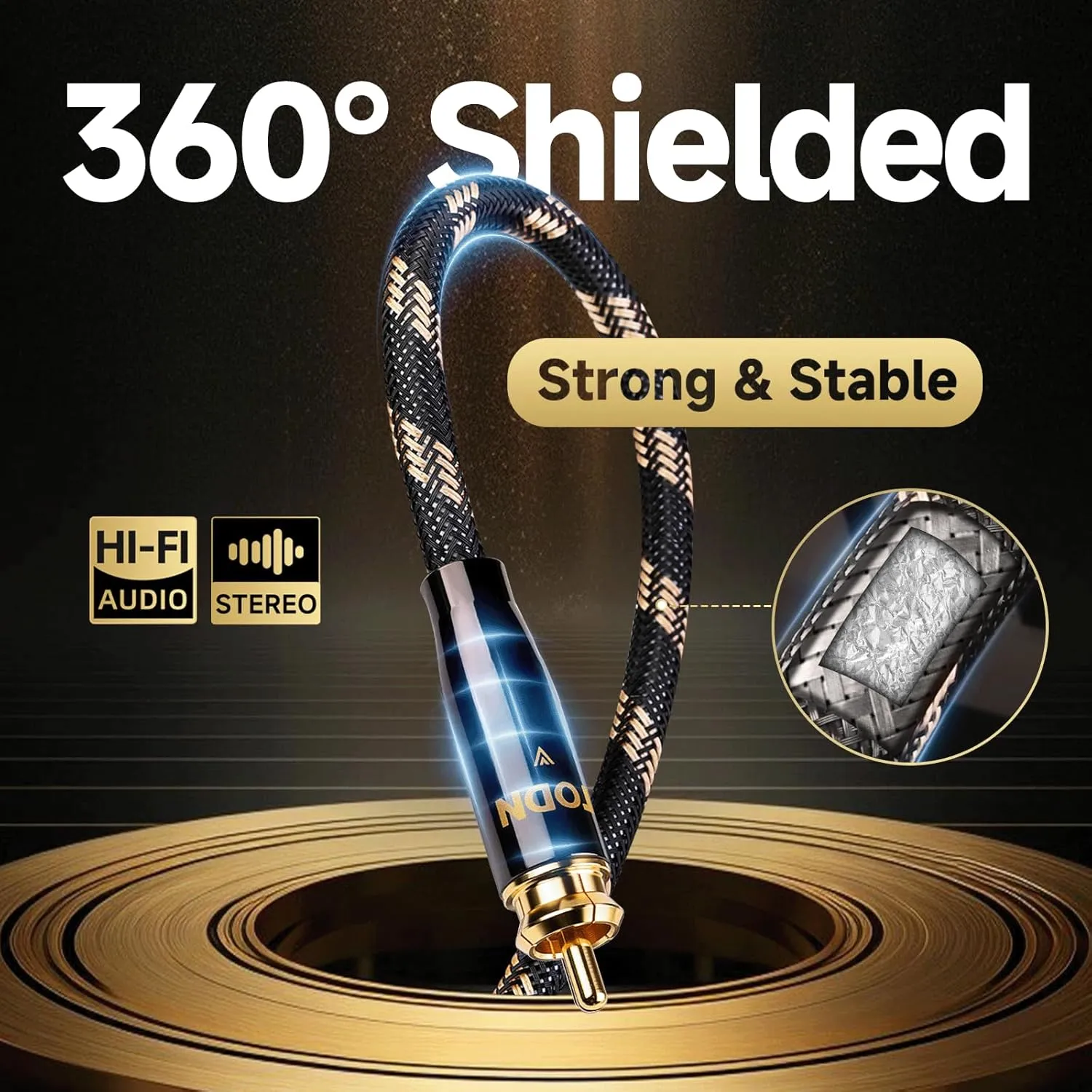 TODN HiFi 3.5mm to RCA Audio Cables for Audiophile RCA to AUX Cable with O-C-C Core, Dual Shielded 4.9 ft/1.5 m