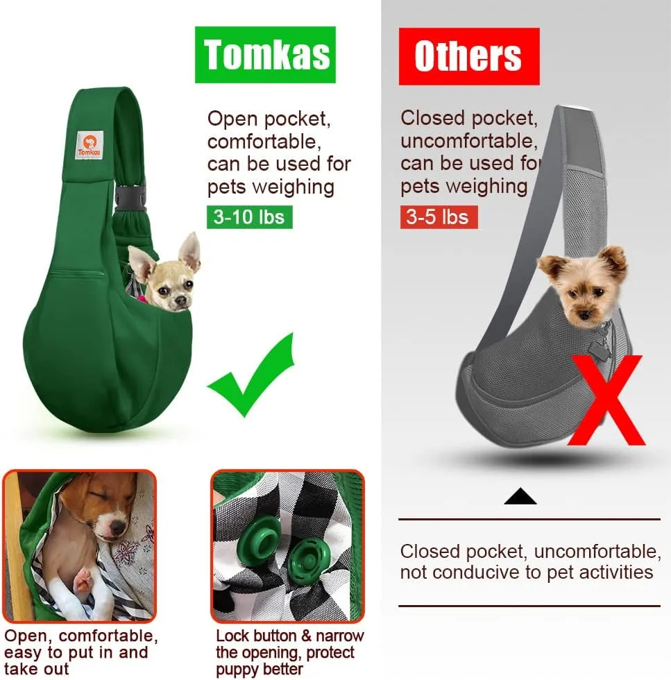 Tomkas Dog Sling Carrier for Small Dogs Puppy Carrier for Small Dogs (Emerald Green, Adjustable Strap & Zipper Pocket)