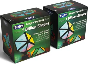 TOSY Magnet Pyramid Glow - 1 Cube Transforms into 1 Billion Shapes, 12 Pieces, 243 Rare Earth Magnets, Glowing, Holographic Design Magnet Tiles Creative Puzzle STEAM Toy, 2-Pack