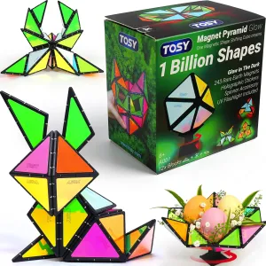 TOSY Magnet Pyramid Glow - 1 Cube Transforms into 1 Billion Shapes, 12 Pieces, 243 Rare Earth Magnets, Glowing, Holographic Design Magnet Tiles Creative Puzzle STEAM Toy