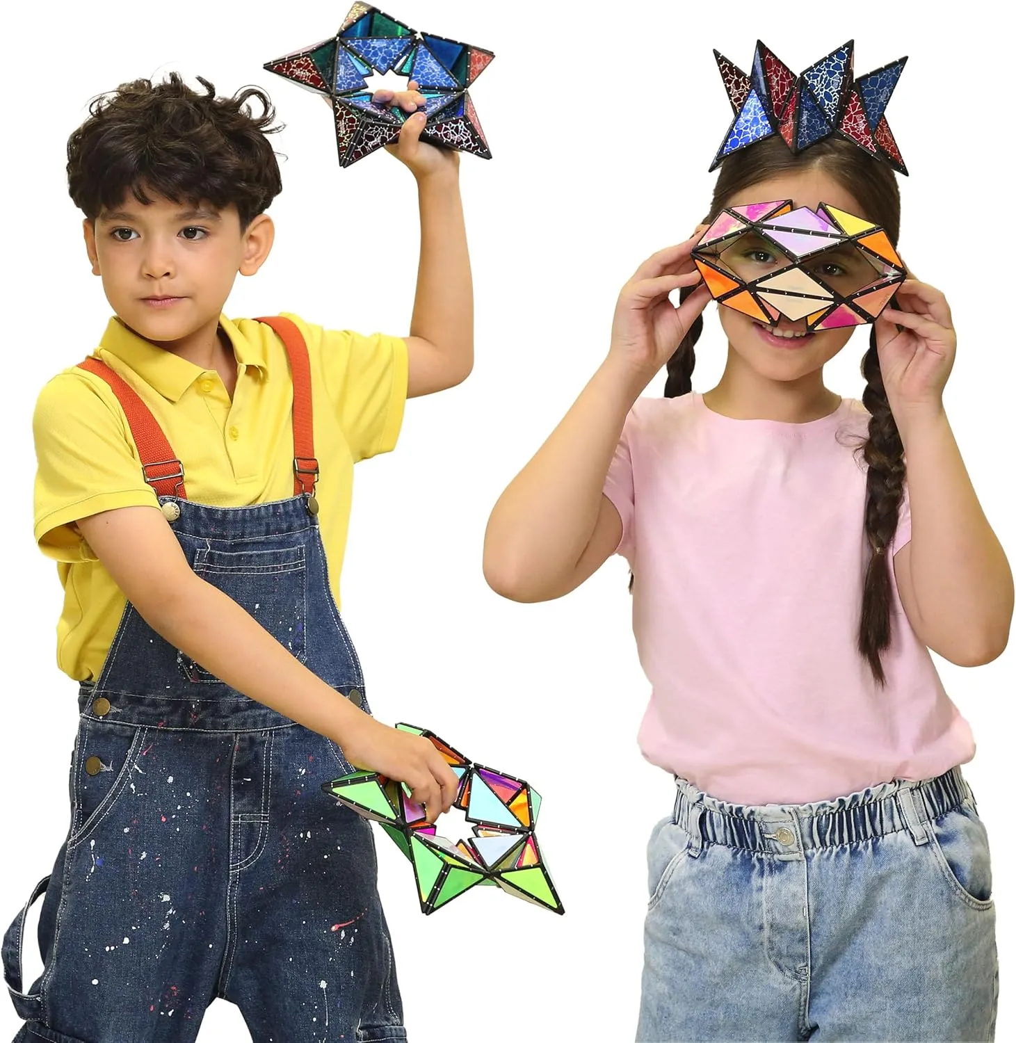 TOSY Magnet Pyramid Stone - 1 Cube Transforms into 1 Billion Shapes, 12 Pieces, 243 Rare Earth Magnets, Holographic Design Magnet Tiles Creative Puzzle STEAM Toy