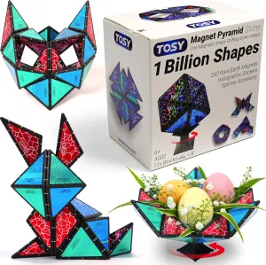 TOSY Magnet Pyramid Stone - 1 Cube Transforms into 1 Billion Shapes, 12 Pieces, 243 Rare Earth Magnets, Holographic Design Magnet Tiles Creative Puzzle STEAM Toy