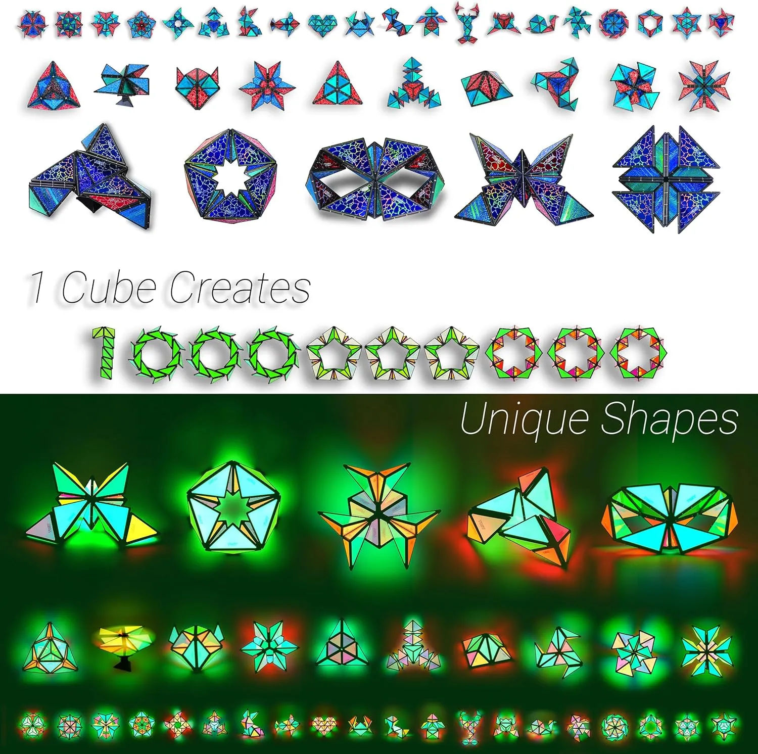 TOSY Magnet Pyramid Stone - 1 Cube Transforms into 1 Billion Shapes, 12 Pieces, 243 Rare Earth Magnets, Holographic Design Magnet Tiles Creative Puzzle STEAM Toy