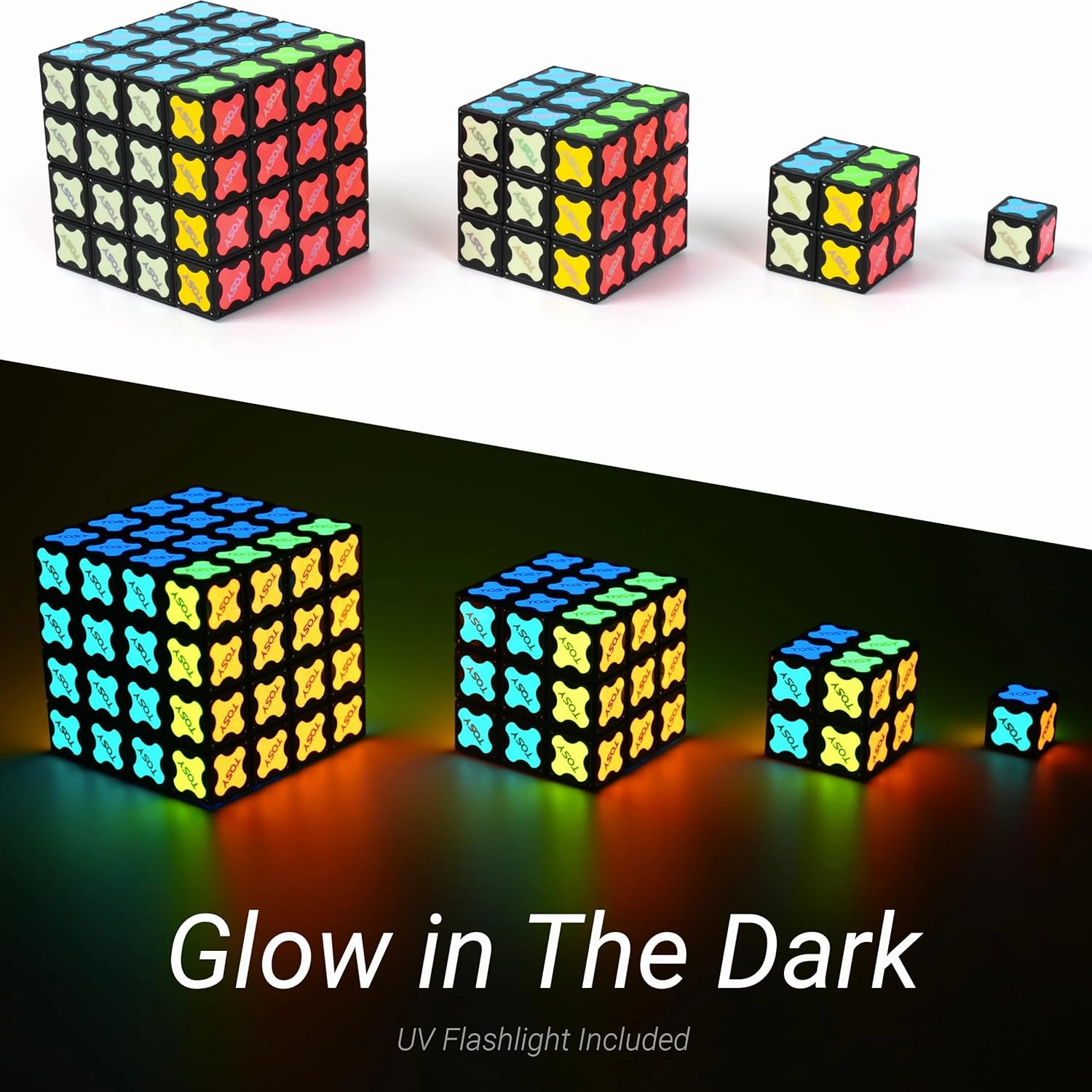 TOSY Magnet Cube 4x4 - 560 Magnets, 70 Blocks, 8 in 1 Toy: Puzzle Cube Game, Creative Building Blocks, Transformable Fidget Spinner, Infinity Cube, Magnet Tiles, UV Flashlight, Glowing STEAM Toy