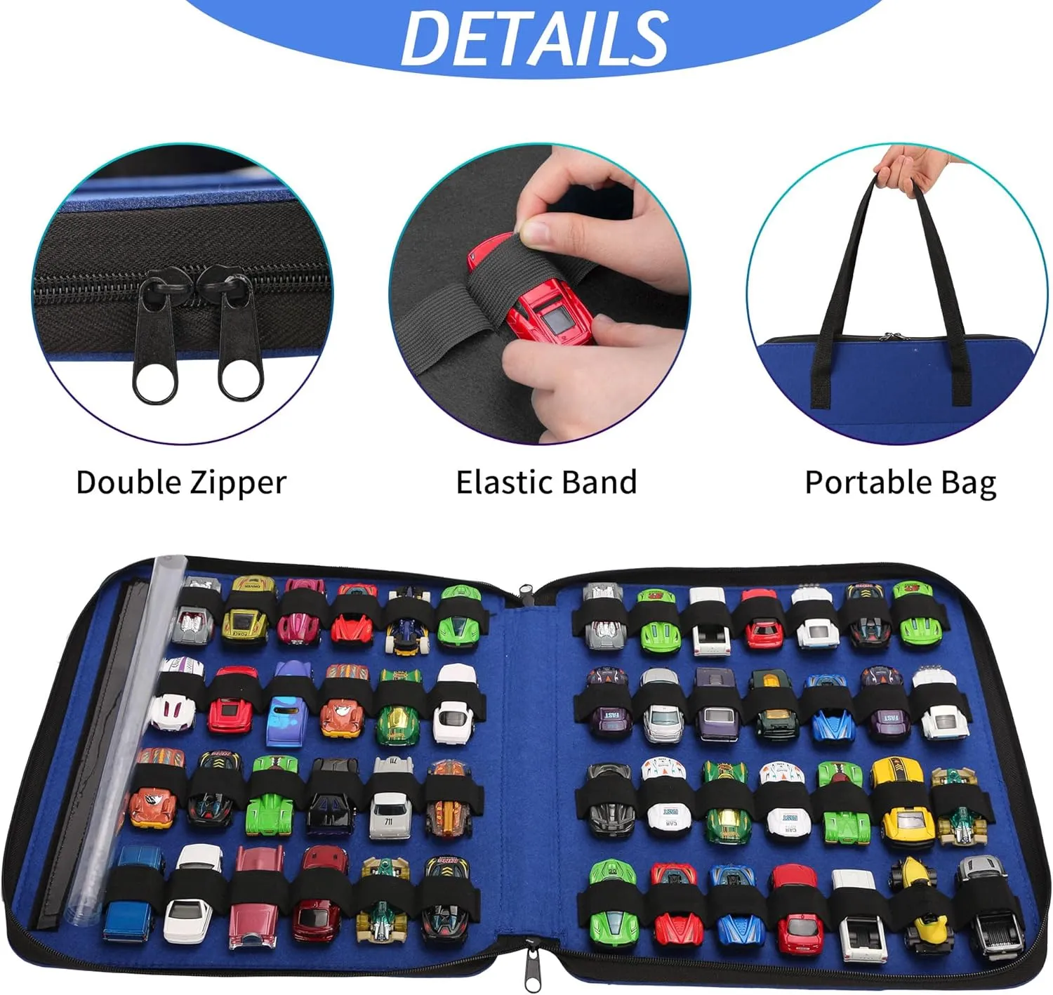 Toy Car Organizer with 52 Slots (Blue)