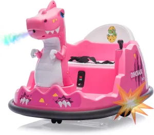 Track Seven 12V Electric Dinosaur Bumper Car for Kids, Kids Bumper with Spray, 360° Spin, Remote Control, Music, Ride On Toy for Boys Girls Toddlers Ages 2-6 (Pink)