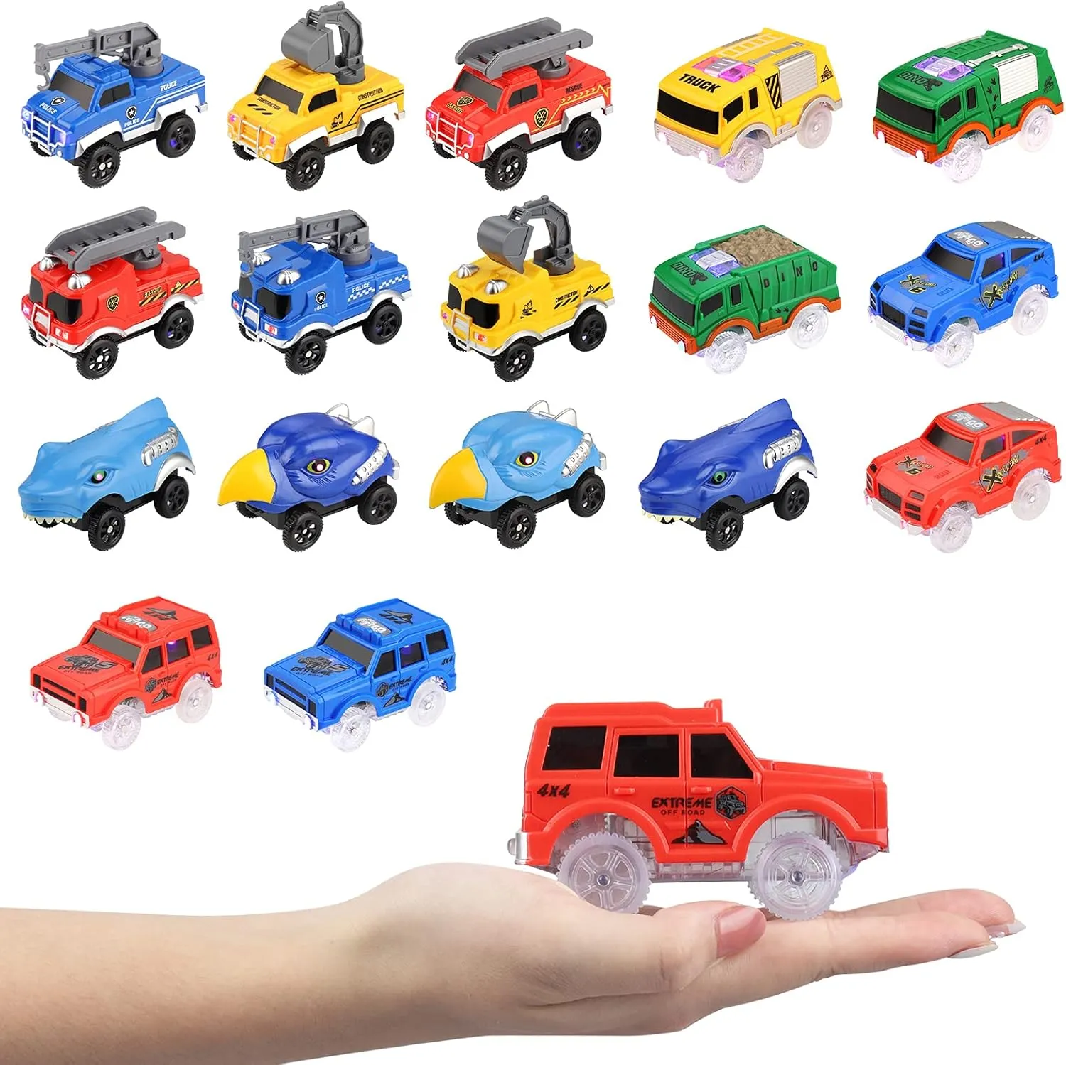 Tracks Cars Replacement only, Toy Cars for Magic Tracks Glow in The Dark, Racing Car Track Accessories with 5 Flashing LED Lights, Compatible with Most Car Tracks for Kids Boys and Girls(3pack)