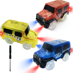 Tracks Cars Replacement with LED Light Glow Car Toys, Glow in The Dark, Race Cars Track Compatible with Car Tracks Toys for Kids for Boy Girl Age 3-12 Years Old(3PCS)