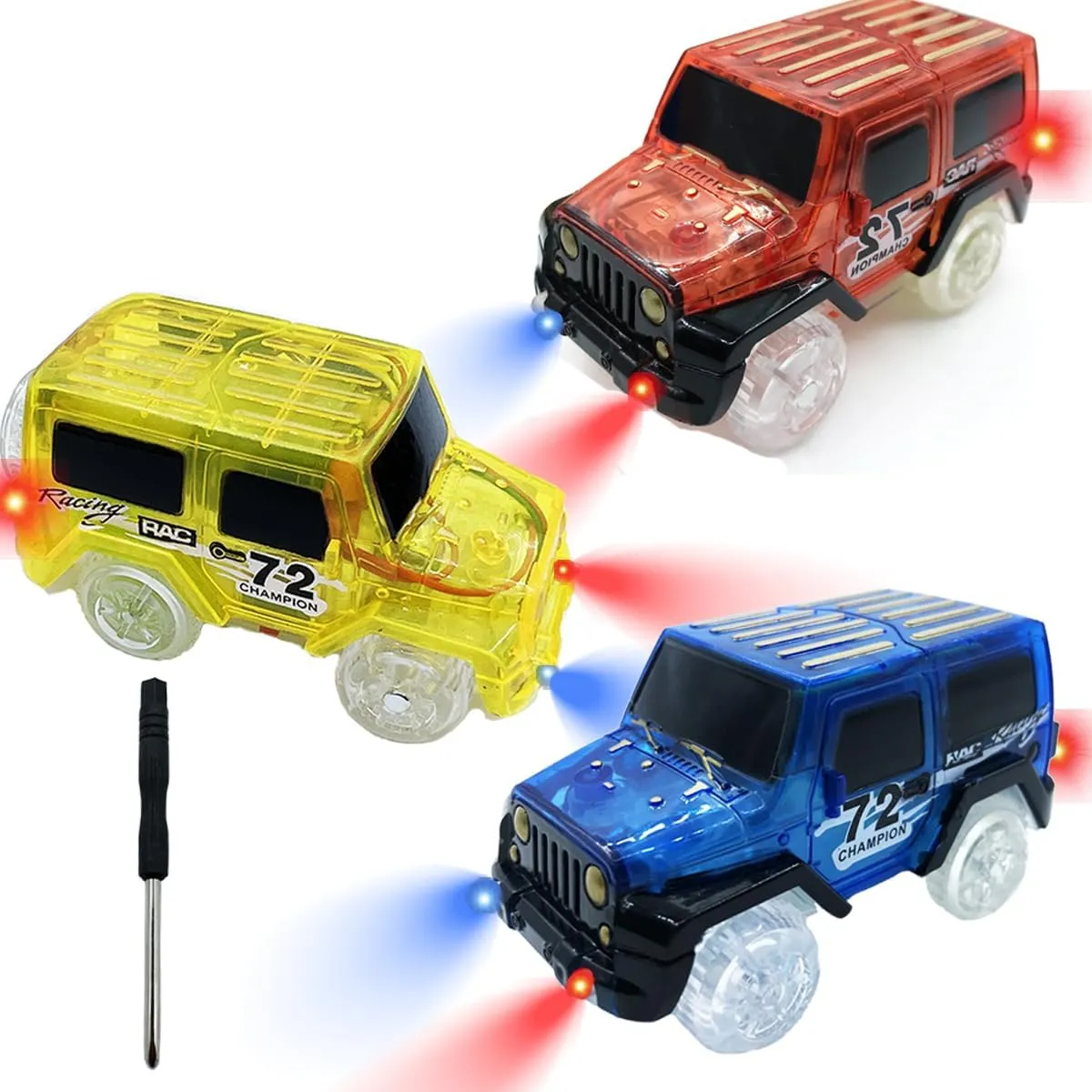 Tracks Cars Replacement with LED Light Glow Car Toys, Glow in The Dark, Race Cars Track Compatible with Car Tracks Toys for Kids for Boy Girl Age 3-12 Years Old(3PCS)