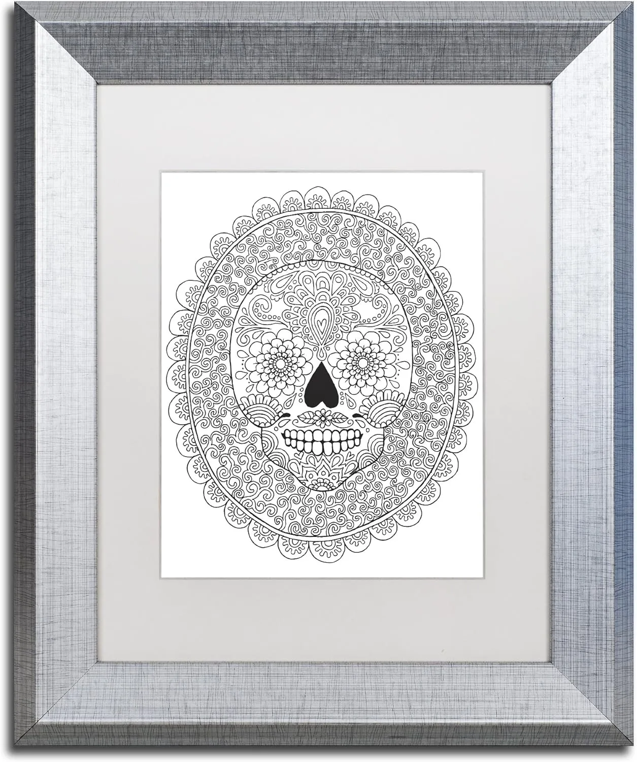 Trademark Fine Art ALI2811-S1114MF Candy Skull by Hello Angel, White Matte, Silver Frame 11x14-Inch, 11x14