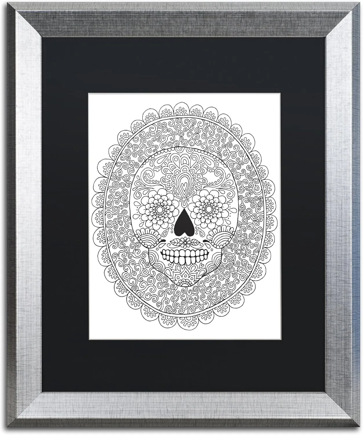 Trademark Fine Art ALI2811-S1620BMF Candy Skull by Hello Angel, Black Matte, Silver Frame 16x20-Inch, 16x20