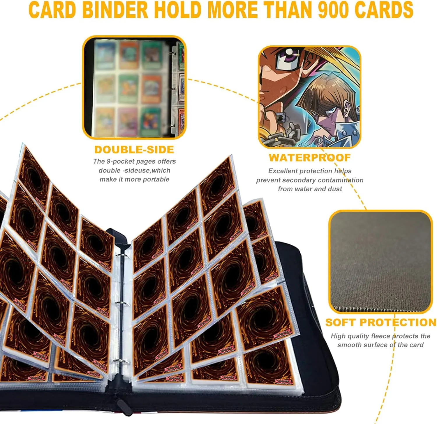 Trading YGO Card Binder, Fits 900 Cards Card Collector Album Holder,with 50 Removable Sleeves Toys Gifts for Boys Girls