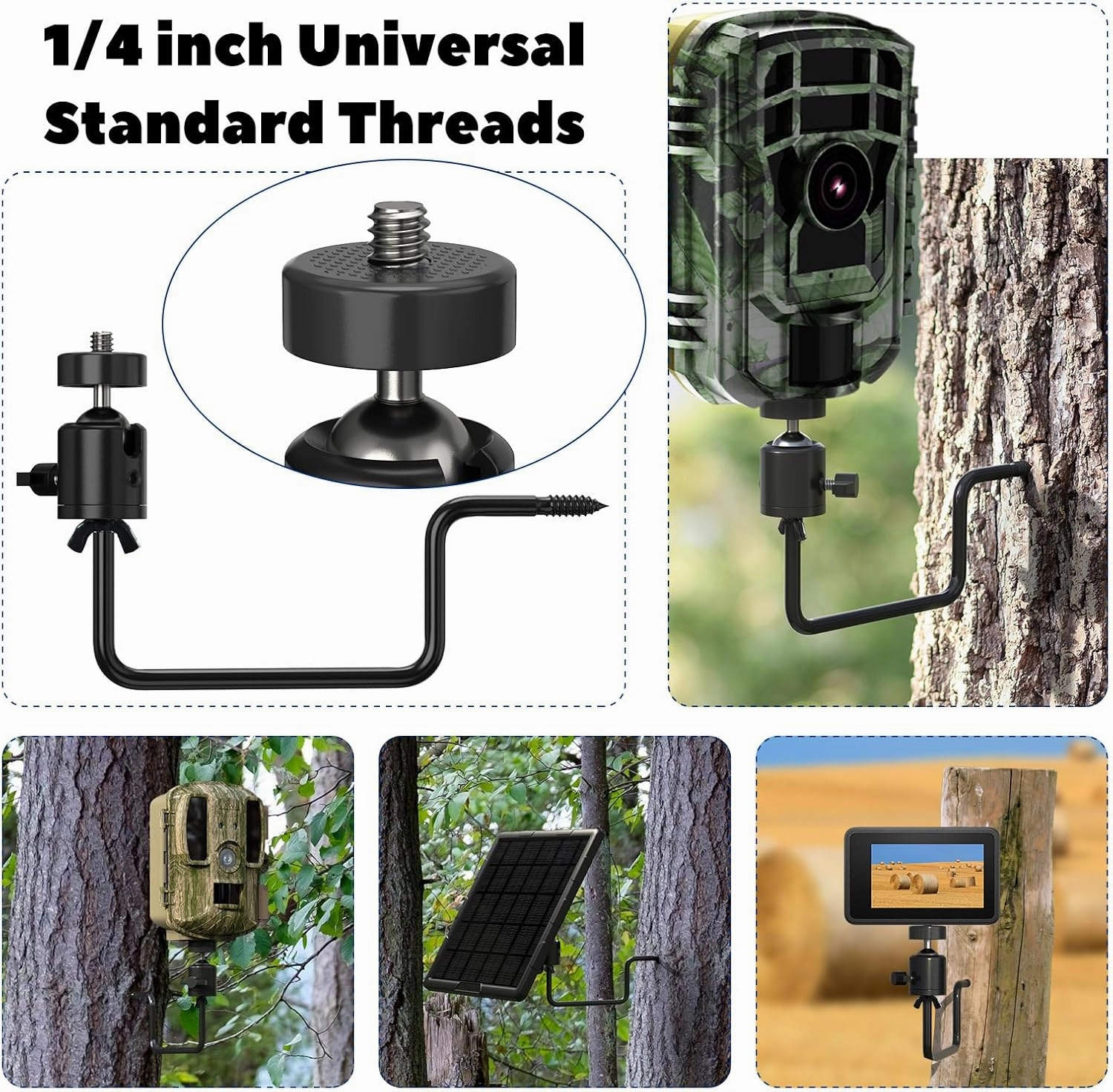 Trail Camera Tree Mount: 360 Degrees Adjustable Game Camera Mount with 1/4 inch Screw, Easy Installation & Compact Sturdy
