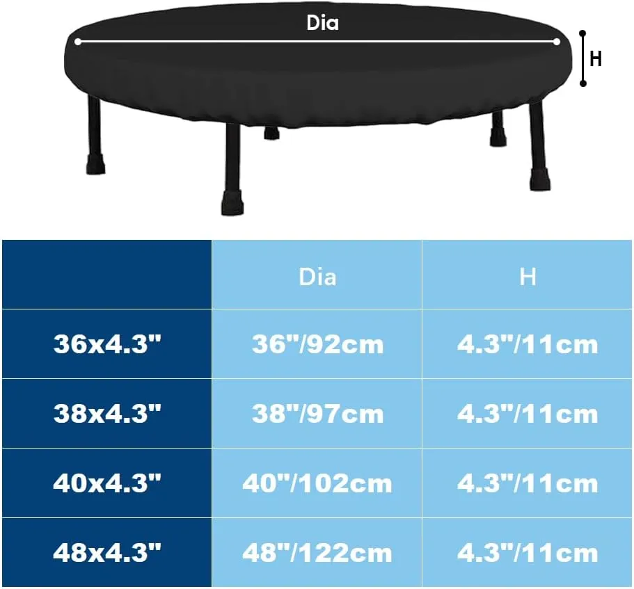 Trampoline Cover Mini Trampoline Cover Waterproof protective cover for Trampoline Indoor Outdoor Garden Rebounder (Not Spring Cover) (Black, 48"Dia x 4.3"H)