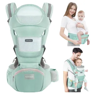 Travel Buddy Baby Carrier | 4-in-1 with Hip Seat and Sling | Adjustable Size for Dad & Mom | Back & Lumbar Support | Ergonomic M Position Develops Healthy HIPS | 3-44lbs Newborn & Toddler Carrier