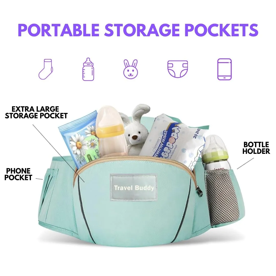 Travel Buddy Baby Carrier | 4-in-1 with Hip Seat and Sling | Adjustable Size for Dad & Mom | Back & Lumbar Support | Ergonomic M Position Develops Healthy HIPS | 3-44lbs Newborn & Toddler Carrier