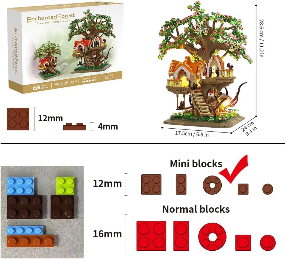 Tree Building Block Toy with LED Light, Mini Brick 1783pcs Building Set Gift for Adult Teen 14 