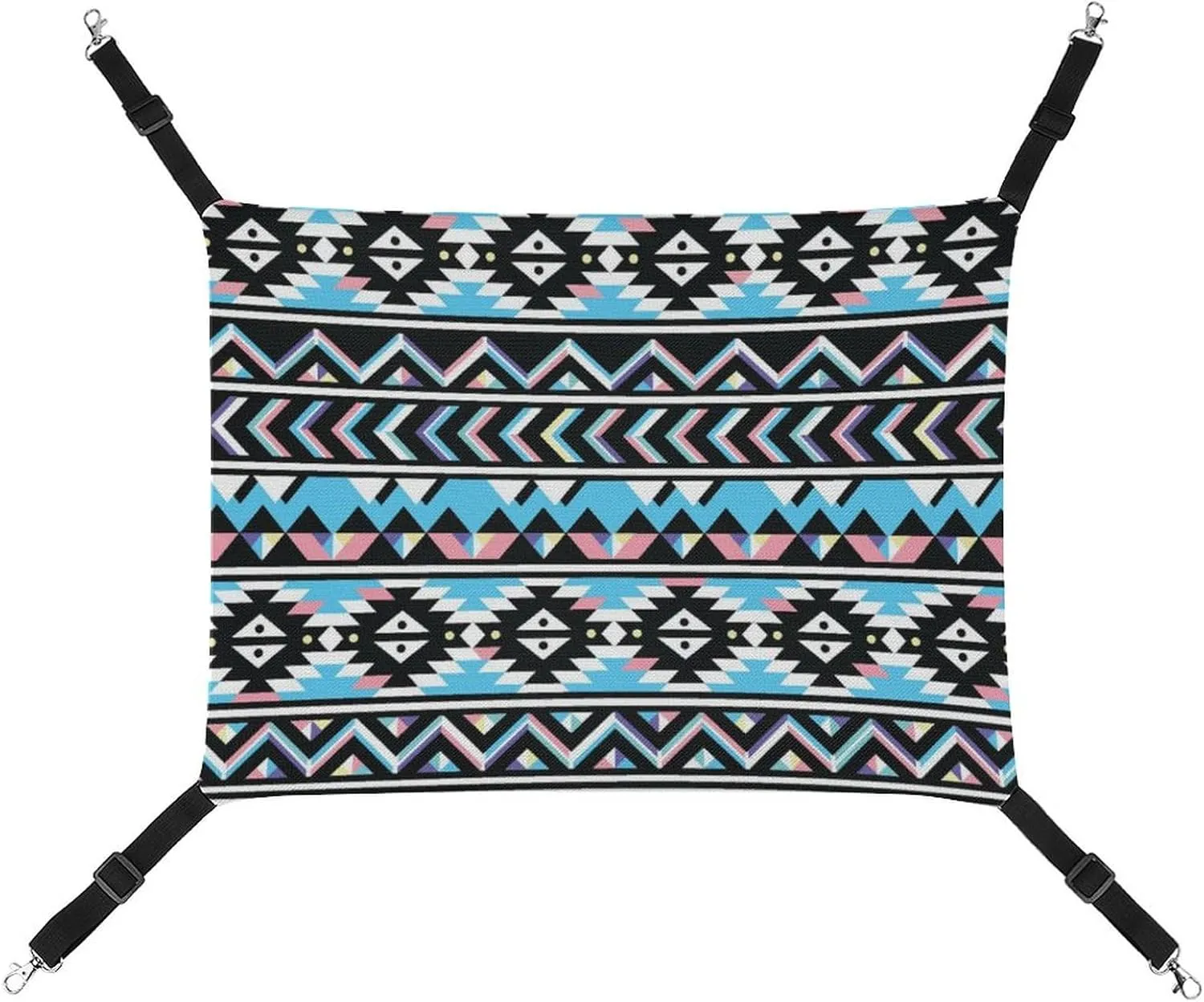 Tribal Aztec Blue and Pin Cat Hanging Hammock Soft Breathable Pet Cage Dog Hammock with Adjustable Straps and Metal Hooks