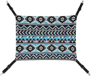 Tribal Aztec Blue and Pin Cat Hanging Hammock Soft Breathable Pet Cage Dog Hammock with Adjustable Straps and Metal Hooks