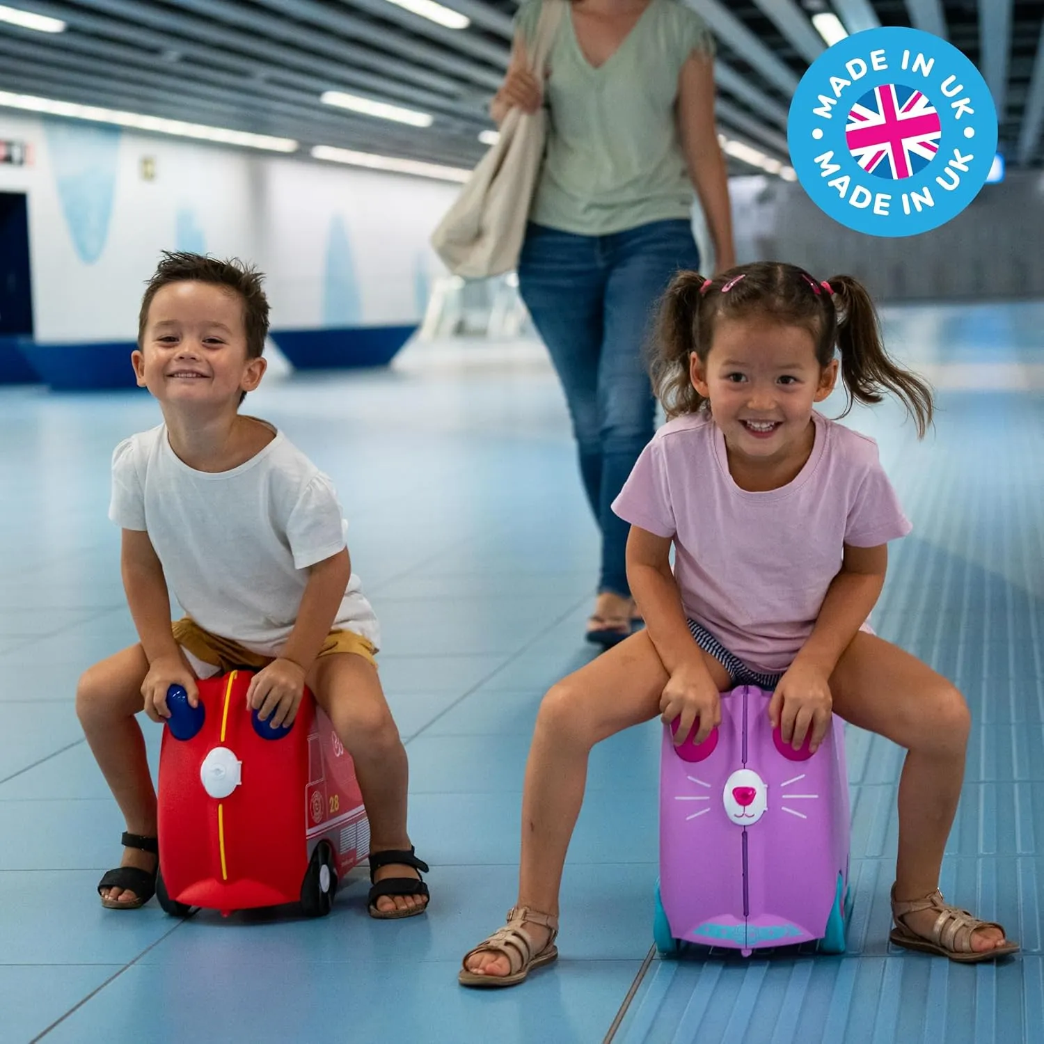 Trunki Ride-On Kids Suitcase | Tow-Along Toddler Luggage | Carry-On Cute Bag with Wheels | Kids Luggage and Airplane Travel Essentials: Frank Fire Truck Red