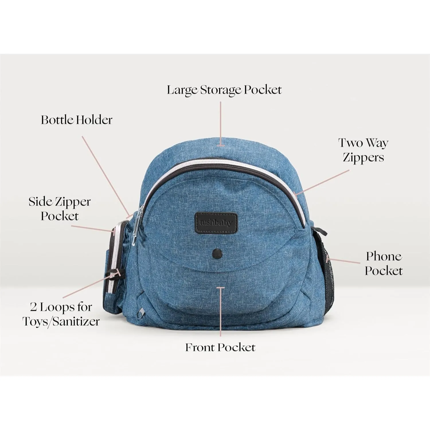 Tushbaby The Original Safety-Certified Hip Carrier for Babies & Toddlers: Machine Washable Child Waist Seat with Pocket Storage, As Seen on Shark Tank (23”-44” Waist, 0-3 yrs up to 45lbs) – Chambray