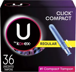 U by Kotex Click Compact Tampons, Regular Absorbency, Unscented, 36 Count