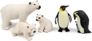 UANDME Polar Animal Toy Figurines Set, Includes Polar Bear Family & Emperor Penguin Family Figures