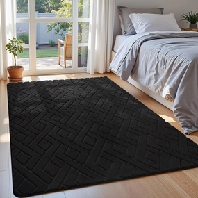 Ultra Soft Black Area Rug for Bedroom, 4x6 Modern Geometric Shag Rugs with Nonslip Backing for Living Room, Washable Fuzzy Carpet for Cozy Kids Room Nursery