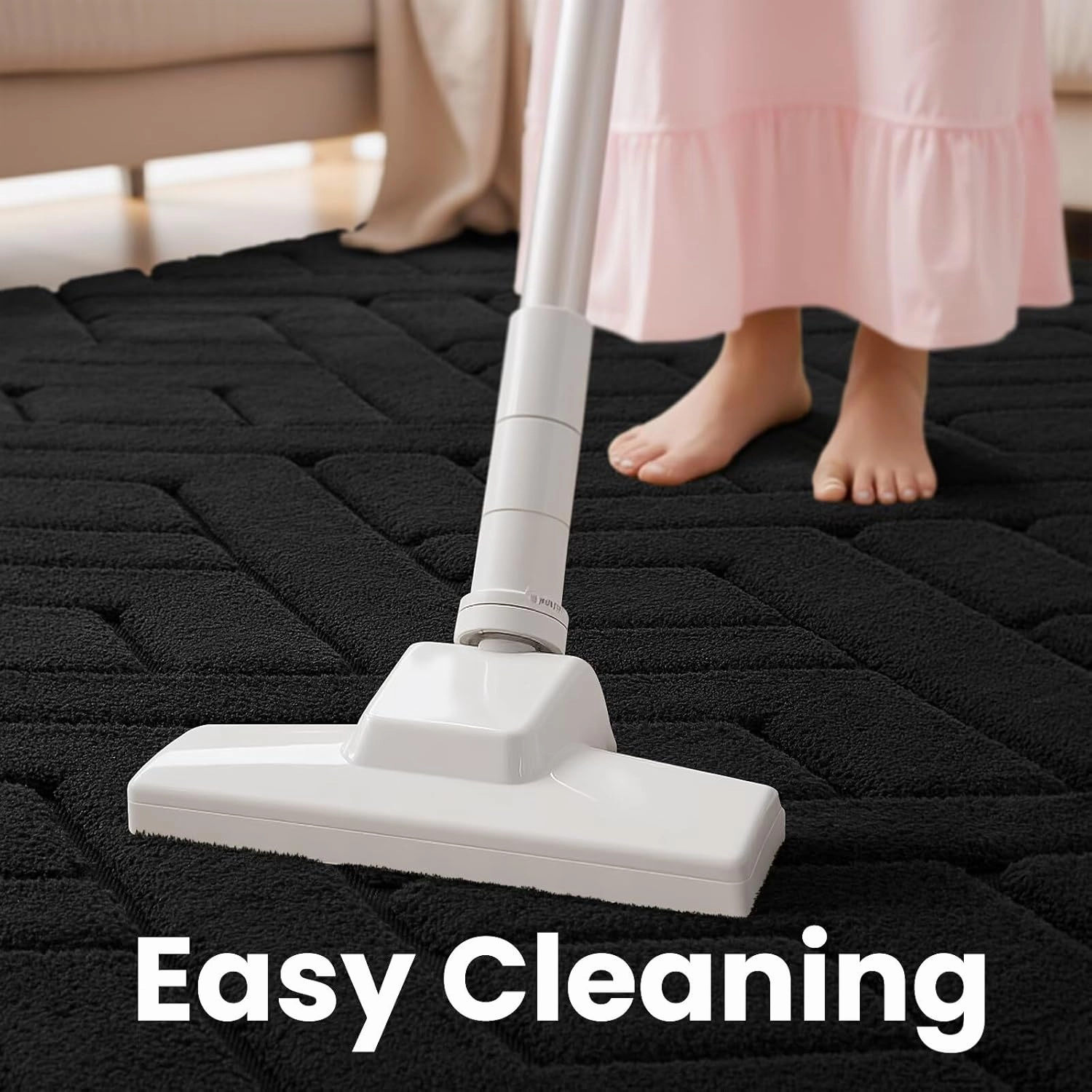 Ultra Soft Black Area Rug for Bedroom, 4x6 Modern Geometric Shag Rugs with Nonslip Backing for Living Room, Washable Fuzzy Carpet for Cozy Kids Room Nursery
