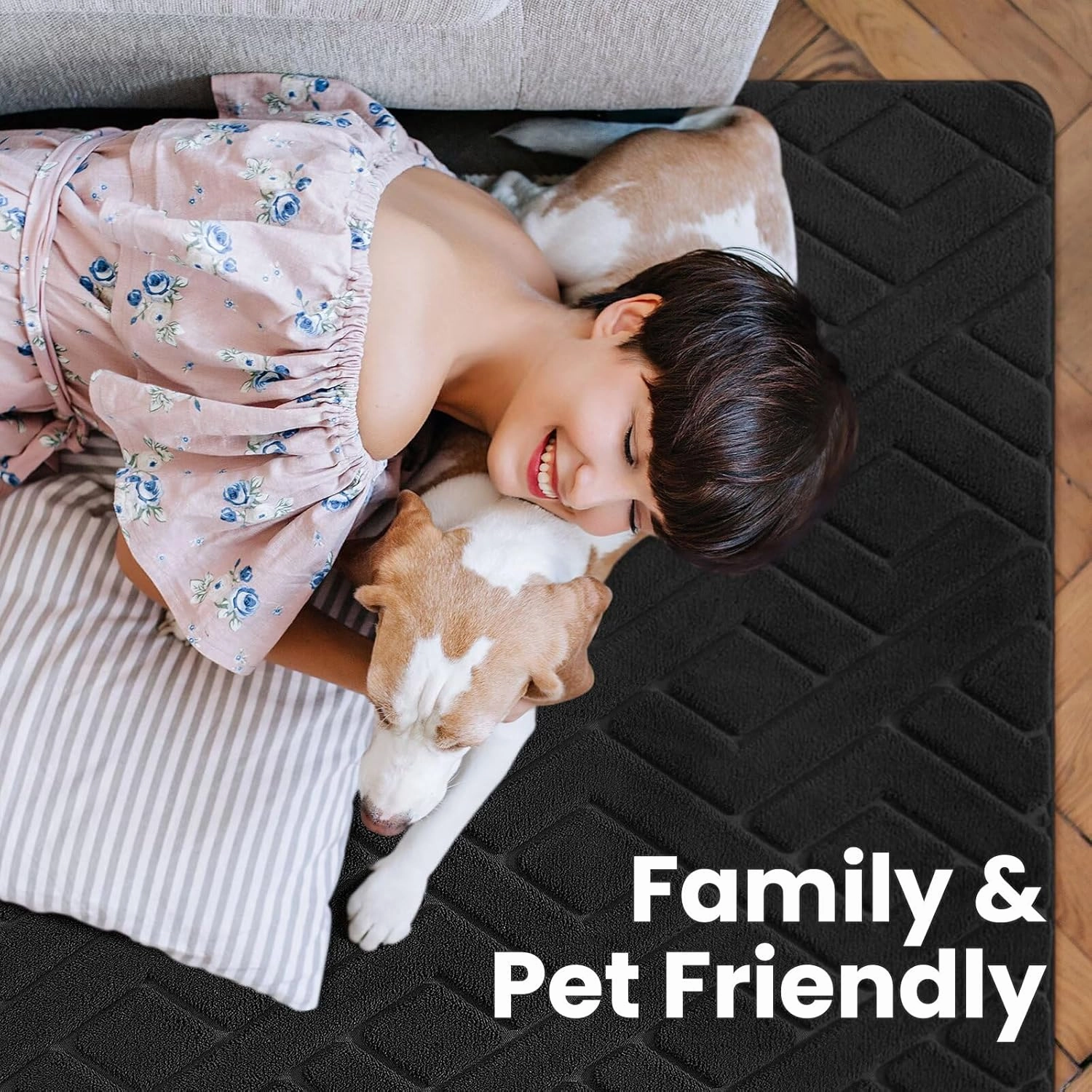 Ultra Soft Black Area Rug for Bedroom, 4x6 Modern Geometric Shag Rugs with Nonslip Backing for Living Room, Washable Fuzzy Carpet for Cozy Kids Room Nursery