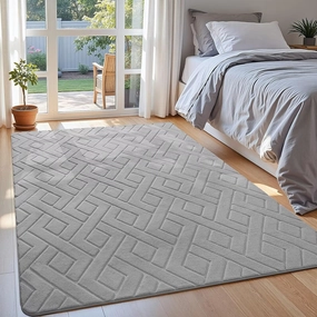 Ultra Soft Grey Area Rug for Bedroom, 4x6 Modern Geometric Shag Rugs with Nonslip Backing for Living Room, Washable Fuzzy Carpet for Cozy Kids Room Nursery