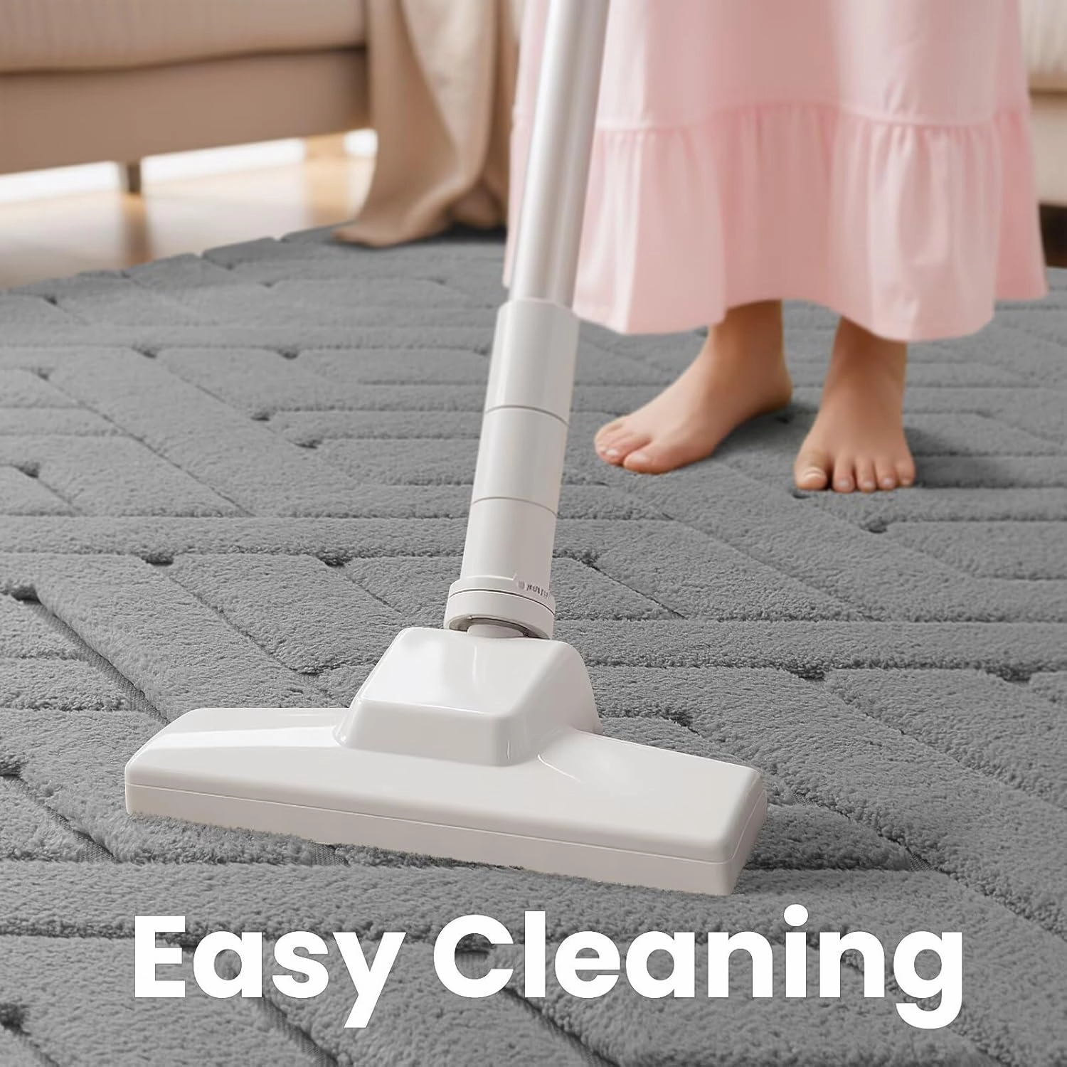 Ultra Soft Grey Area Rug for Bedroom, 4x6 Modern Geometric Shag Rugs with Nonslip Backing for Living Room, Washable Fuzzy Carpet for Cozy Kids Room Nursery