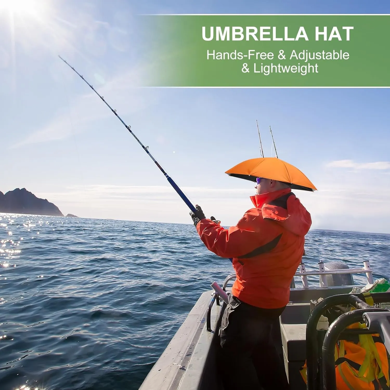 Umbrella Hat, Fishing Hat Hands Free Waterproof Adjustable Sun Rain Cap Hat with Elastic Band Fit for Camping