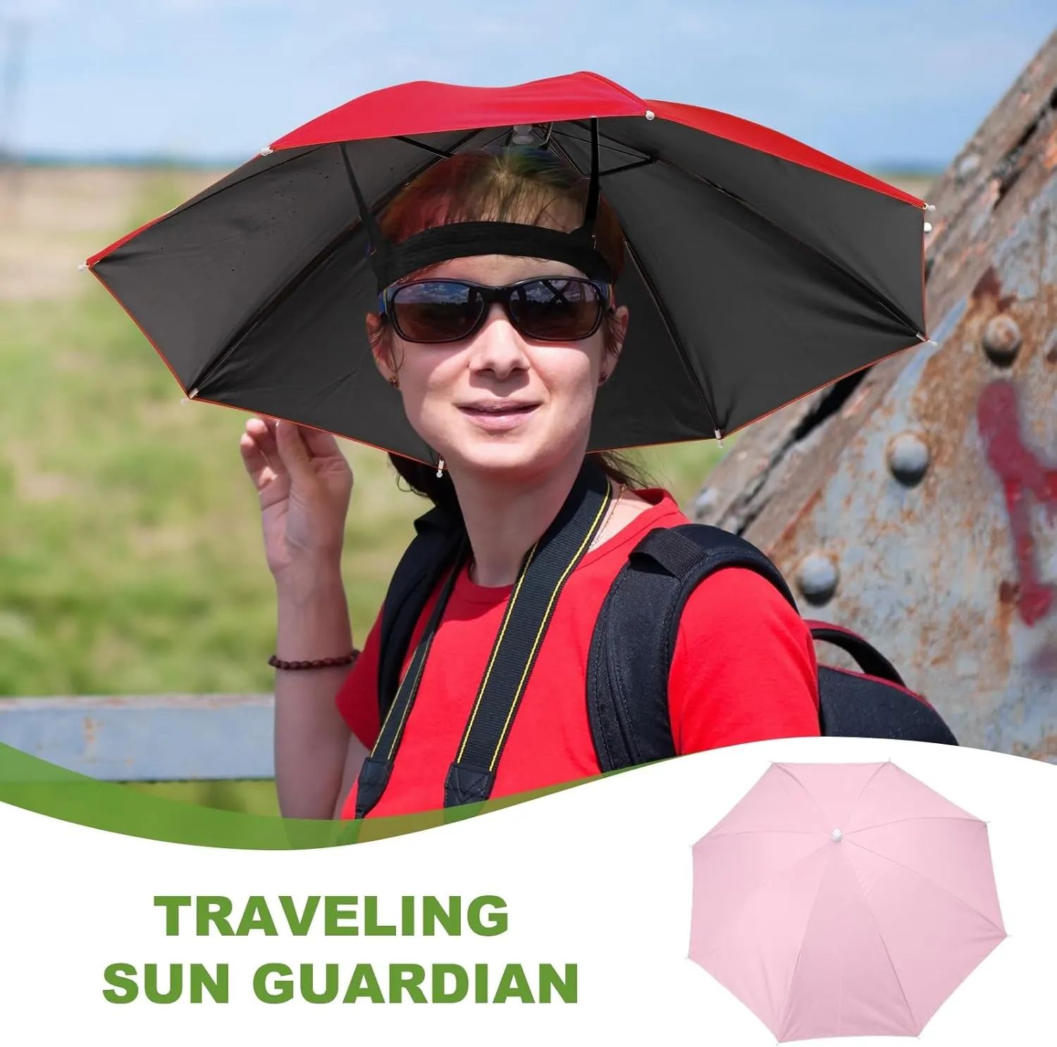 Umbrella Hat, Fishing Hat Hands Free Waterproof Adjustable Sun Rain Cap Hat with Elastic Band Fit for Camping