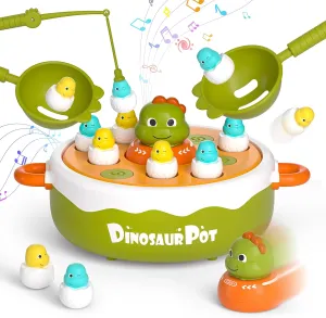 UNEEDE 4 in 1 Bounce and Catch Dinosaur Toys, Magnetic Fishing Game, Tic Tac Toe, Bowling and Pop Up Family Operation Game, Christmas Birthday Gift for Thanksgiving Toddlers Board Games for Kids