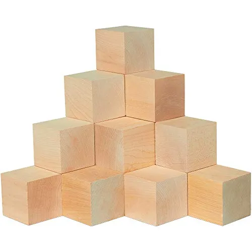 Unfinished Wood Cubes 2-1/2 inch, Pack of 4 Large Wooden Cubes for Wood Blocks Crafts and Decor, by Woodpeckers