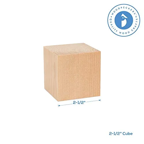 Unfinished Wood Cubes 2-1/2 inch, Pack of 4 Large Wooden Cubes for Wood Blocks Crafts and Decor, by Woodpeckers