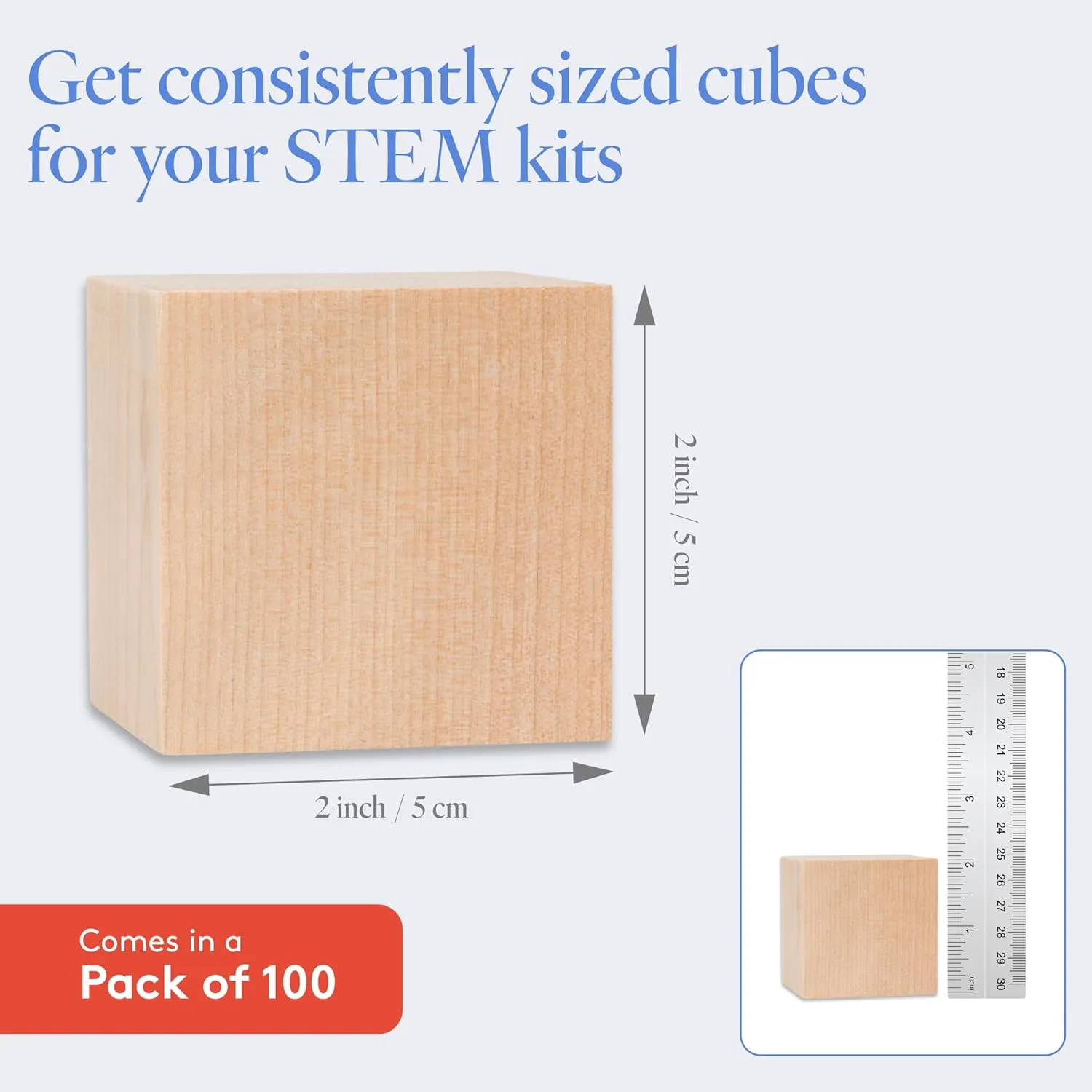 Unfinished Wood Cubes 2-inch, Pack of 100 Large Wooden Cubes for Wood Blocks Crafts and Decor, by Woodpeckers