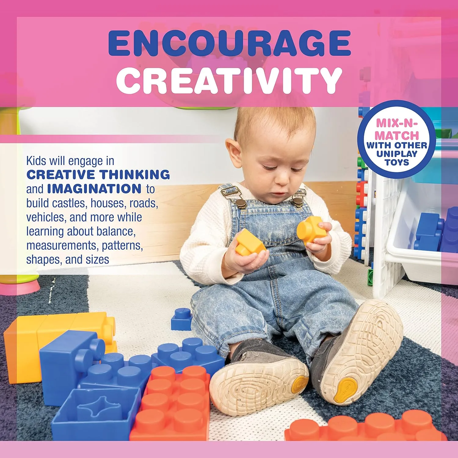 UNiPLAY Plump Soft Building Blocks - 60-Piece Jumbo Stacking Multicolor Set for Early Cognitive Development and Creative Play - Ages 3 Months 