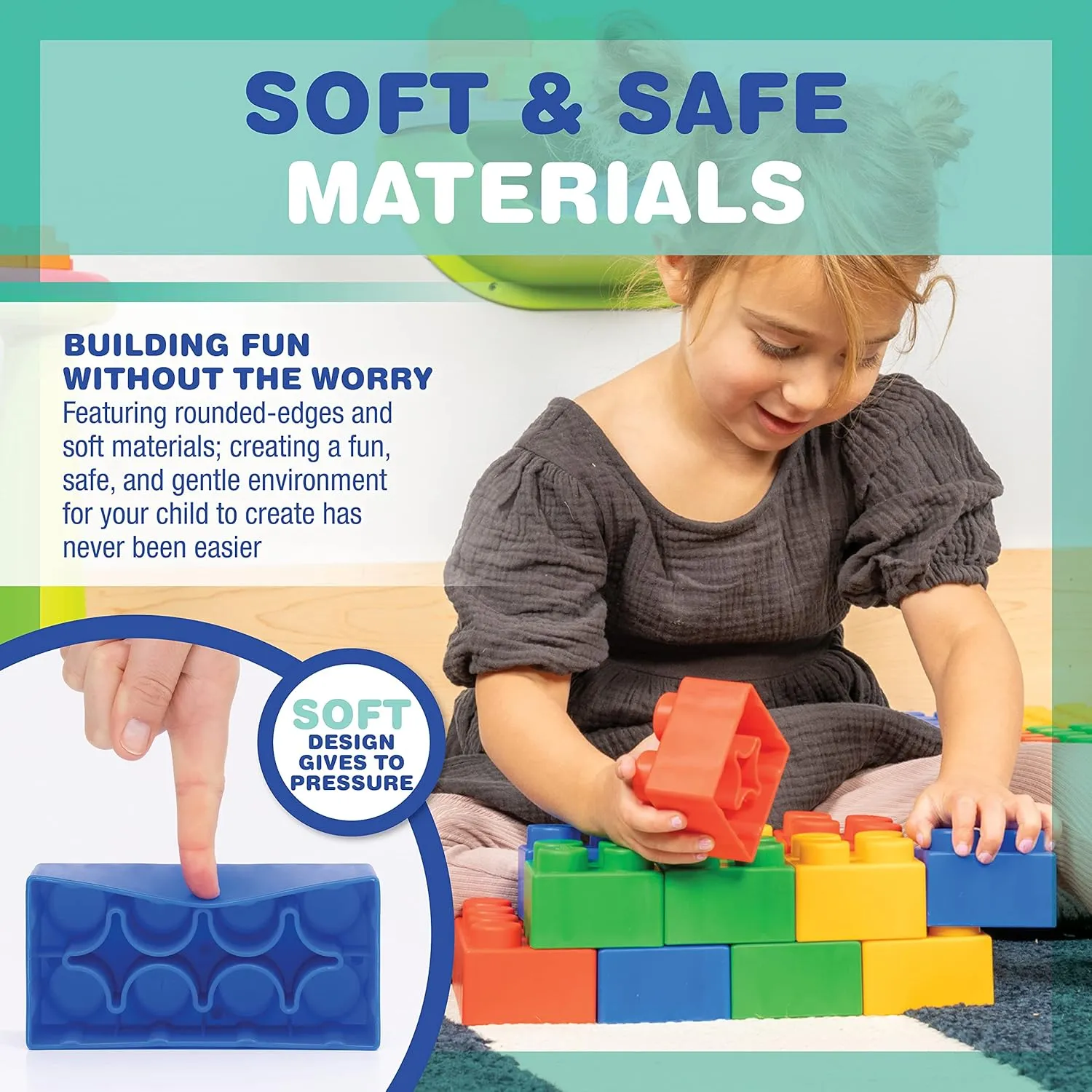 UNiPLAY Plump Soft Building Blocks - 60-Piece Jumbo Stacking Multicolor Set for Early Cognitive Development and Creative Play - Ages 3 Months 