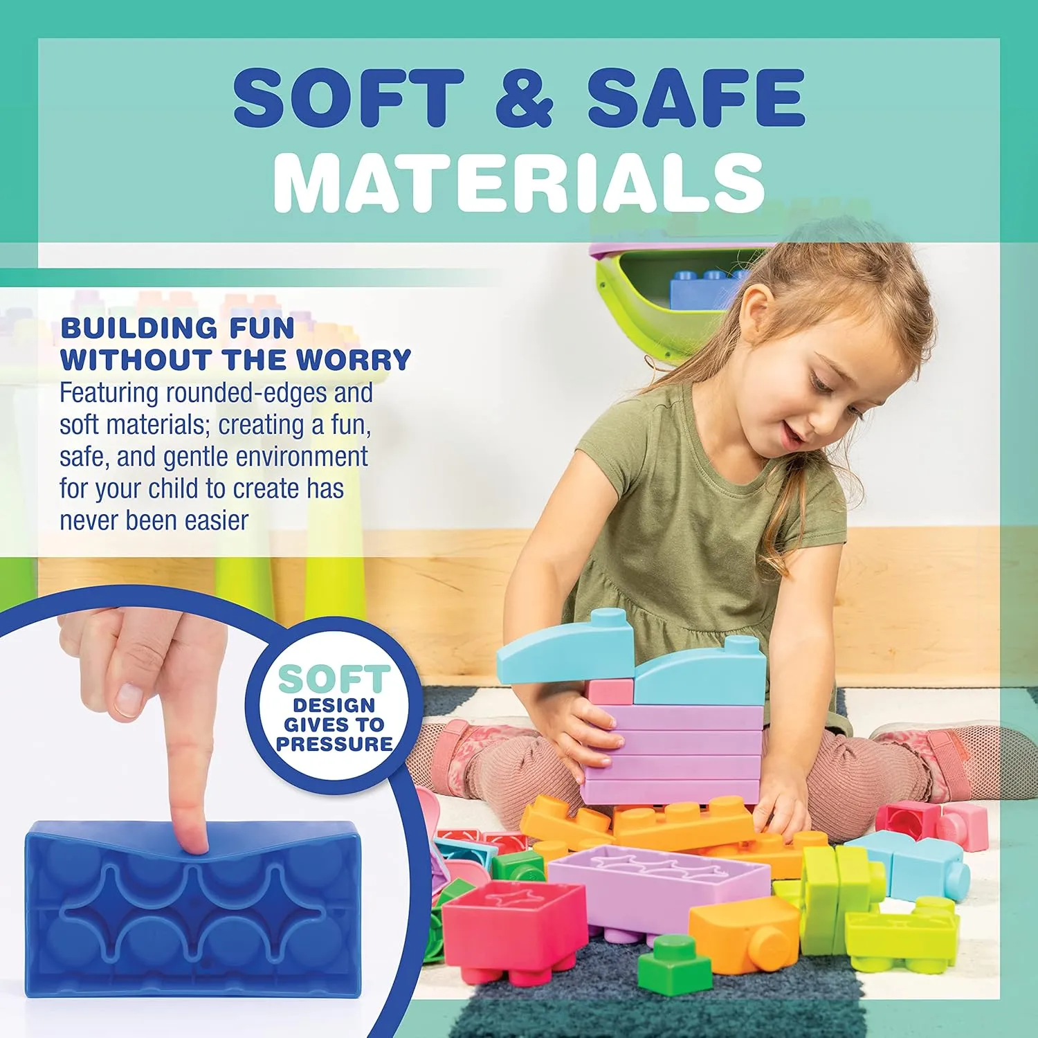 UNiPLAY Plus Soft Building Blocks — Creativity Toy, Educational Play, Cognitive Development, Early Learning Stacking Blocks for Infants and Toddlers, Pink (42-Piece Set)