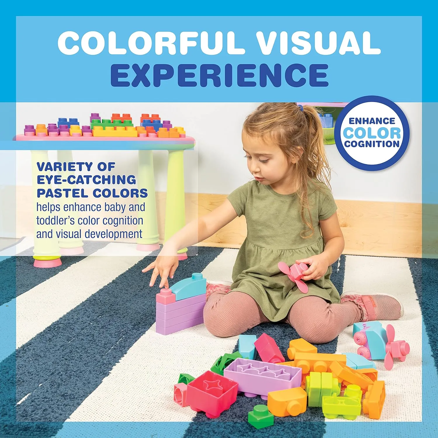 UNiPLAY Plus Soft Building Blocks — Creativity Toy, Educational Play, Cognitive Development, Early Learning Stacking Blocks for Infants and Toddlers, Pink (42-Piece Set)